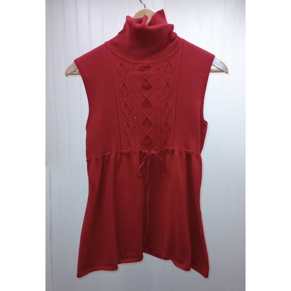 Vintage requirements red beaded sleeveless sweater size petite large